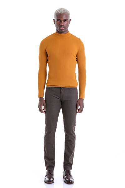 Hatemoğlu Safran Comfort Fit Fitilli Yarım Balıkçı Yaka Yünlü Yün Kazak