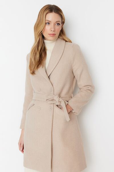 Trendyol Collection Vlněný kabát s kamenným páskem TWOAW22KB0097