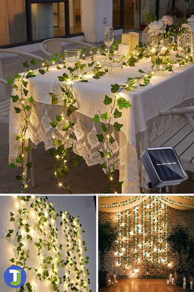 Technojet Solar Dekoratif Yapay Yaprak Sarmaşık 50 Ledli 5 Metre Güneş Enerjili Bahçe Balkon Dekoru