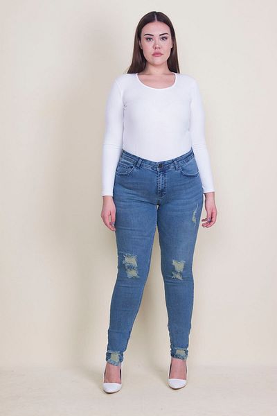 Şans Pantaloni skinny din denim lycra cu detaliu, albastru, mărime mare, 65n35338