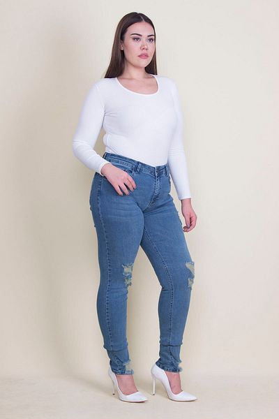 Şans Pantaloni skinny din denim lycra cu detaliu, albastru, mărime mare, 65n35338