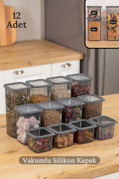 HOMENIVA Set of 12 Mega Food Storage Containers with Vacuum Silicone Lids - 4X (0.55Lt 1.2 Lt 1.75Lt)