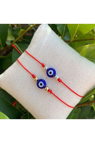 Lade سوار مزدوج مع خيط الحظ الأحمر وخرز عين الشر باللون الأزرق الداكن
