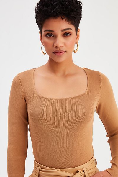 Sateen Square Collar Knitwear - Mink