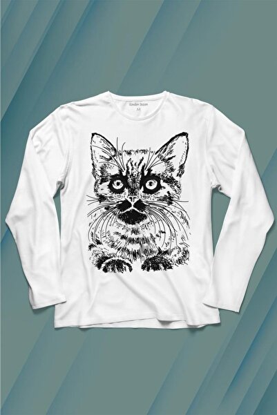 Kendim Seçtim Black Cat Black Cat Desen Tricou cu mânecă lungă Tricou imprimat
