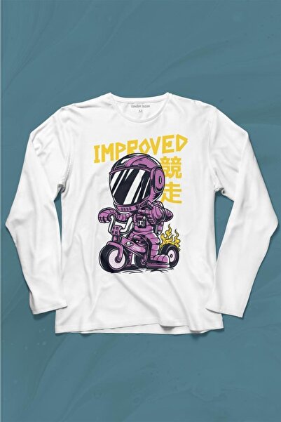 Kendim Seçtim تي شيرت مطبوع بأكمام طويلة ياباني محسّن من Motor Bike Kide Moto...