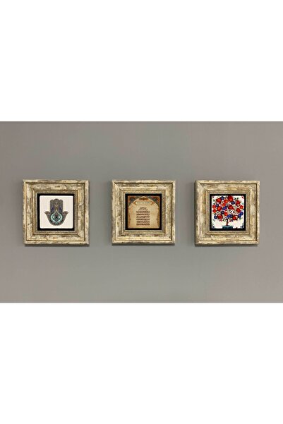 Oscar Stone Decor Çerçeveli Taş Duvar Dekoru 20 X 20 Cm 3lü Set Nar Ağacı Aye...