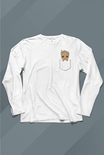 Kendim Seçtim Baby Groot Marvel Čuvari galaksije džepna majica dugih rukava Š...