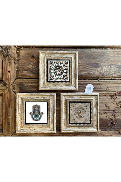 Oscar Stone Decor Çerçeveli Taş Duvar Dekoru Tablo 3'lü Set 20x20cm Fatma Ana...