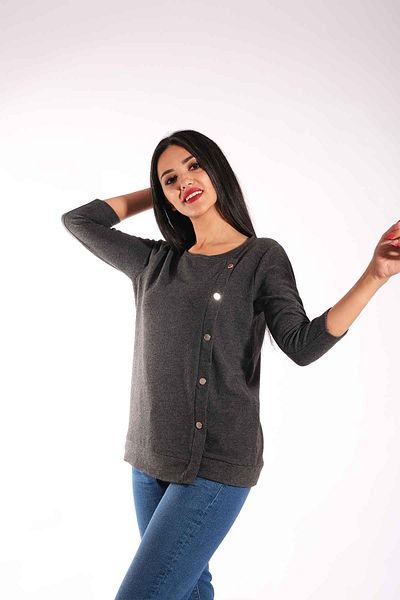 Blues Outlet Women's Soft Blouse with Snap Fasteners-smoked