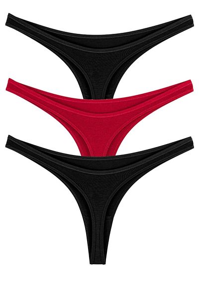 Perita.Life Women's, Red-black Cotton Classic String, Thong Panties (3 Pack)