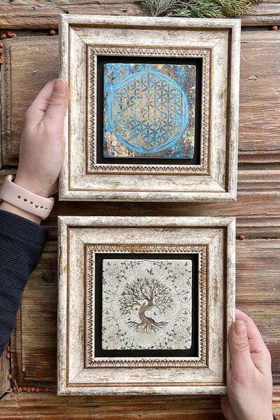 Oscar Stone Decor Çerçeveli Taş Duvar Dekoru Tablo 20x20cm 2'li Set (1090-540...