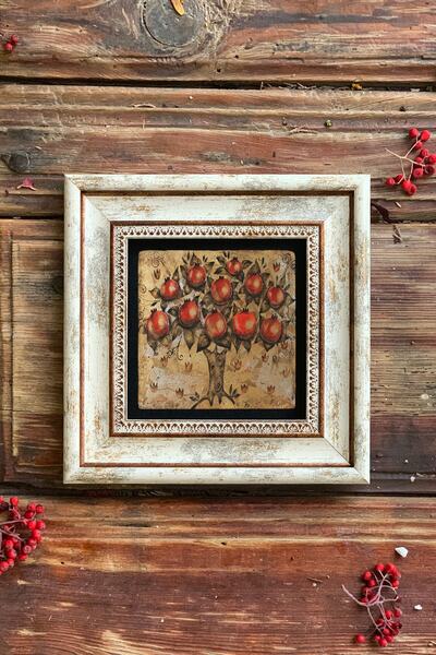 Oscar Stone Decor Taş Duvar Dekoru Nar Ağacı-çerçeveli   20x20 Cm
