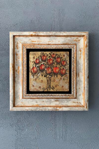 Oscar Stone Decor Taş Duvar Dekoru Nar Ağacı-çerçeveli   20x20 Cm