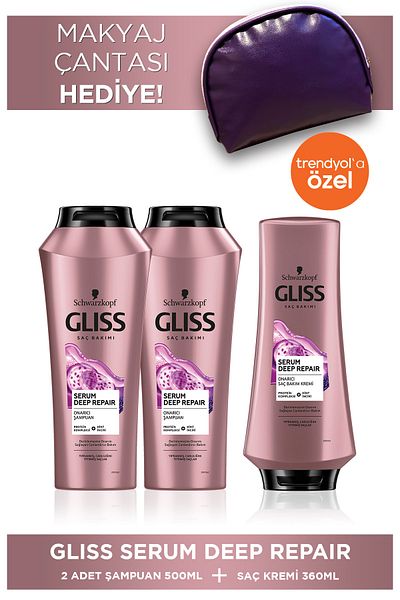 Gliss Serum Deep Repair - 500 ml X 2 Pieces Conditioner and 360 ml Purple Makeup Bag