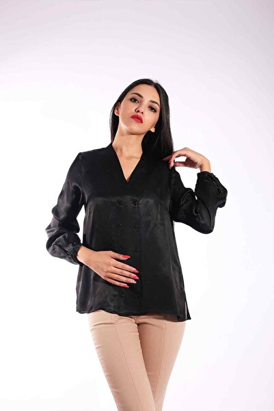 Blues Outlet Γυναικεία σατέν μπλούζα με στήθος-μαύρο