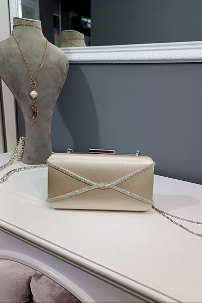 LA CALZATURE Skin Satin Cross Row Stone Βραδινό Φόρεμα Box Μοντέλο Γυναικεία Τσάντα