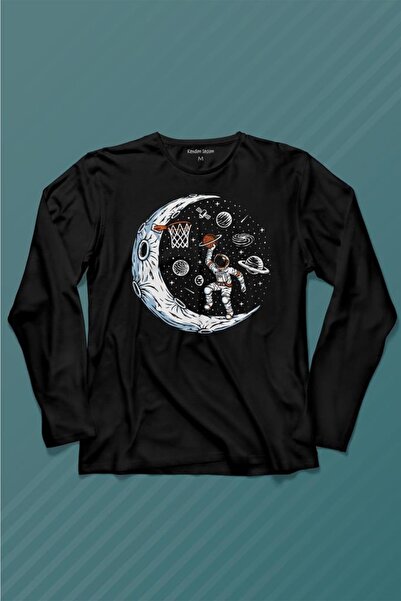 Kendim Seçtim Astronaut care joacă baschet lângă planeta Saturn pe Lună în spațiu Tricou cu mânecă lungă imprimat pentru copii