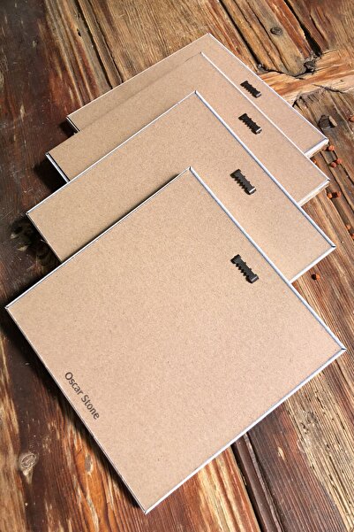 Oscar Stone Decor Çerçeveli Taş Tablo Duvar Dekoru 20x20cm 4'lü Set Coffee Set Kahve Köşesi