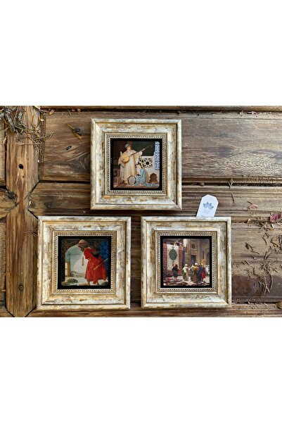 Oscar Stone Decor Çerçeveli Taş Duvar Dekoru-3 Lü Set-OSMAN HAMDİ TABLOLARI-WALL FRAME SET