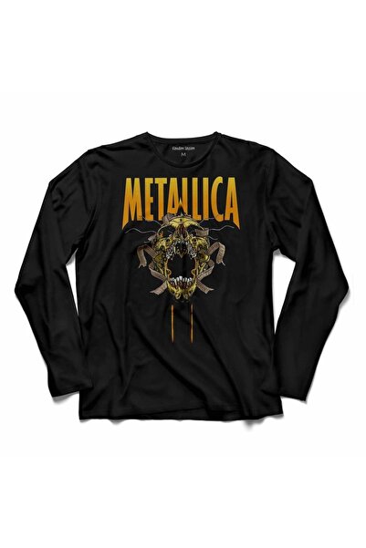 Kendim Seçtim تي شيرت Metallıca Skull Snake Heavy Metal بأكمام طويلة تي شيرت ...