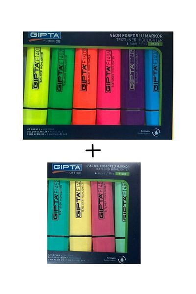 Gıpta 6 Color Neon Highlighter + 4 Color Pastel Highlighter Set