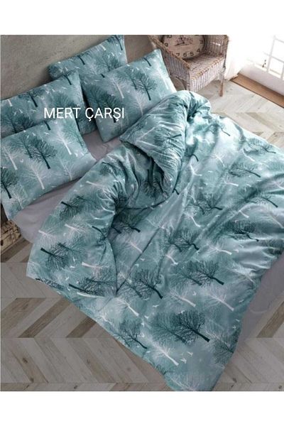 Mert Collection Çarşı Double Green Tree Ranforce Fitted Sheet Set