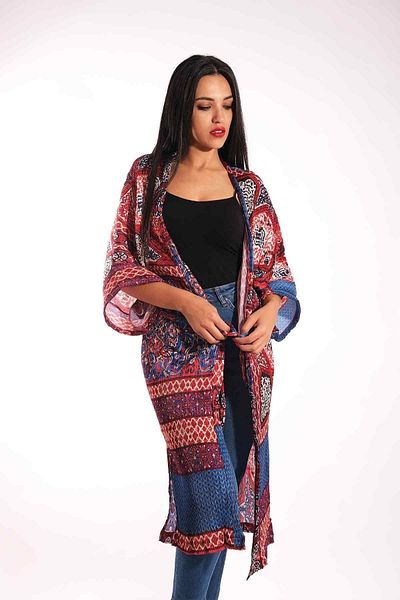Blues Outlet Women's Patterned Kimono-Red