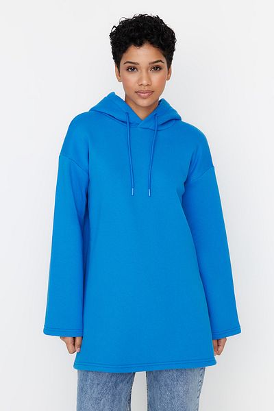 Trendyol Modest Blue Hooded Knitted Sweatshirt with Fuzzy Inside TCTAW23TW00018