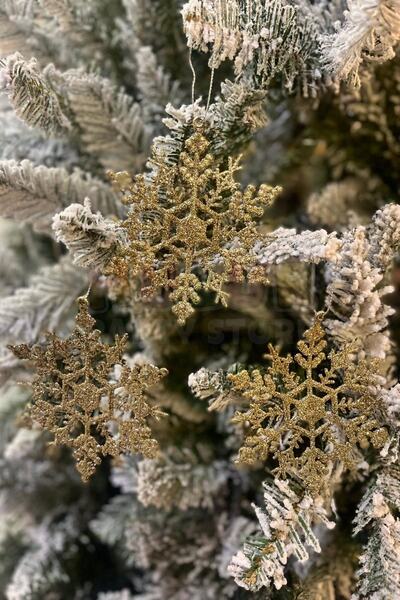 Huzur Party Store Στολίδι για χριστουγεννιάτικο δέντρο με νιφάδα χιονιού σε χρυσό χρώμα 3 τεμάχια στολίδι για χριστουγεννιάτικο δέντρο 12 εκ. με λάμψη και λάμψη