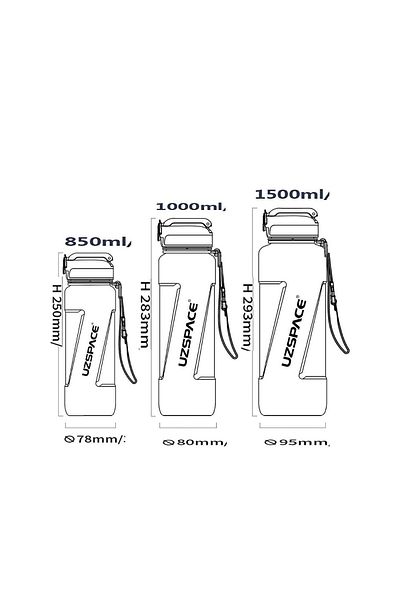 Uzspace 1500ml Transparent Body Tritan Water Bottle with Straw and Measuring Scale