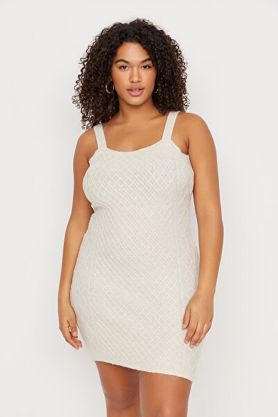 Trendyol Curve Béžová multifunkční úpletová sada Bolero & Dress Set TBBAW23CP00032