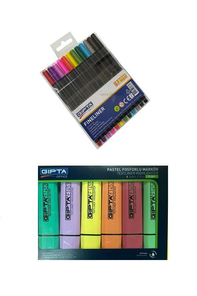 Gıpta 6 Colors Pastel Highlighter + Fineliner Set of 12