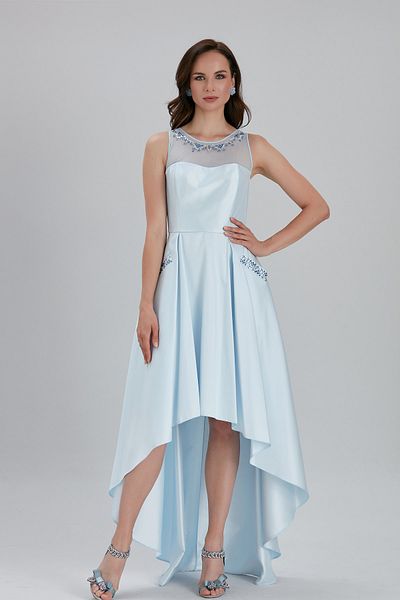 Neva Style Rochie de seara Bulava din satin albastru baby cu margele 43710bm
