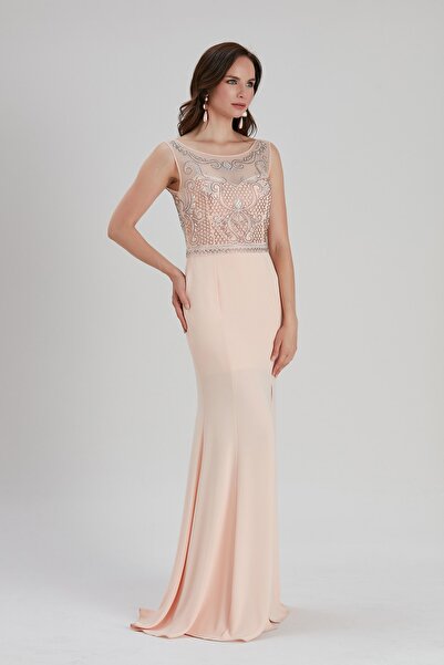 Neva Style فستان سهرة بولافا من الساتان السلمون المطرز بالخرز - 43550smn
