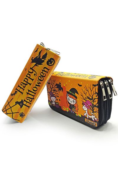 Limmy Μολυβοθήκη Halloween Cute Witch Kawai Organizer Θήκη για στυλό Vegan Δερμάτινη θήκη για στυλό τριών θέσεων