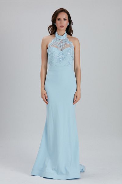 Neva Style Rochie de seara albastru baby cu dantela 7385bm