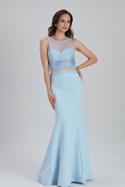 Neva Style Rochie de seara Bulava din satin albastru bebelus brodata cu margele 4359bm