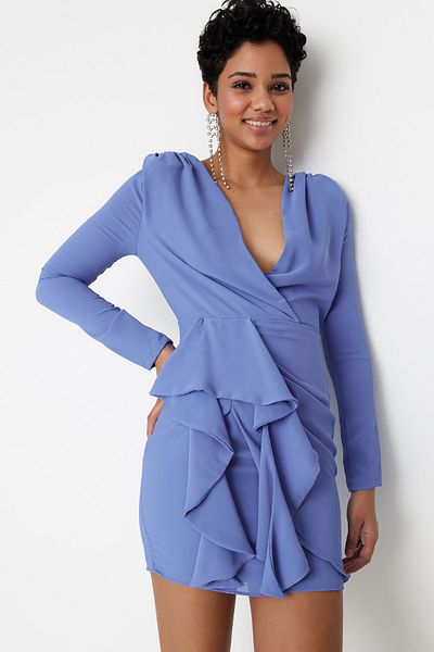 Trendyol Collection Rochie de seara albastra cu croi scurt - TPRAW23EL00260