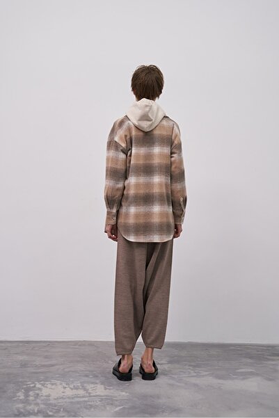 EBU Prive Women's Lumberjack Shirt Jacket Plaid Mink