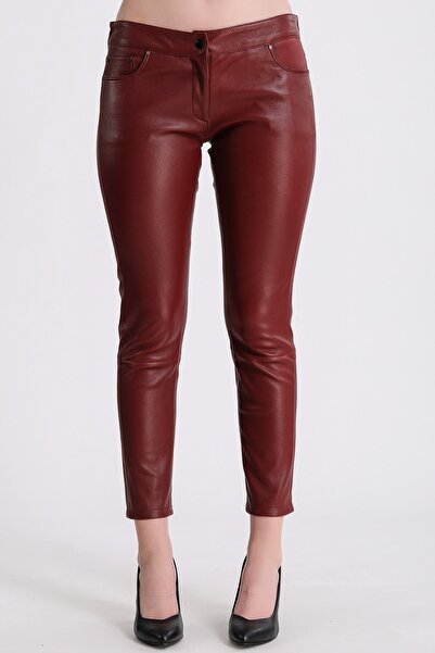 Leather Club Vişne Stretch Deri Pantolon