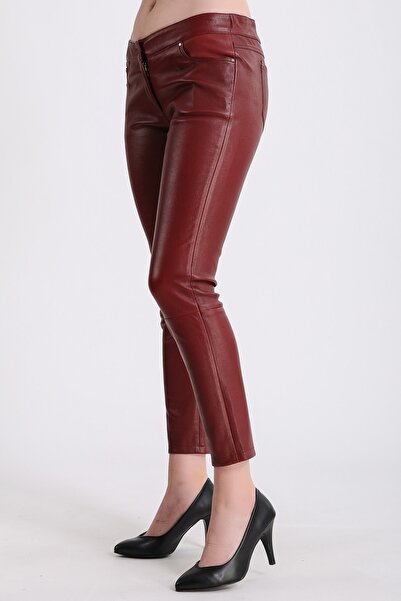 Leather Club Vişne Stretch Deri Pantolon