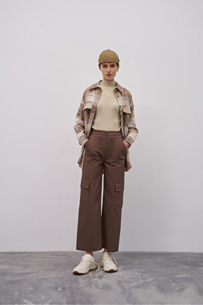 EBU Prive Жіночі штани з кишенями для вантажу, кавові