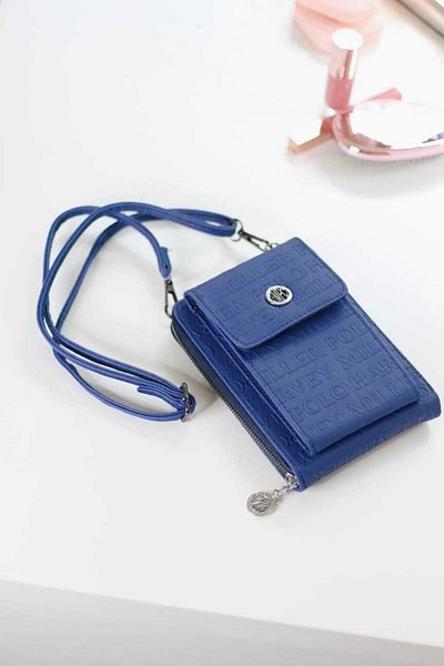 Moom Bag Portofel de damă albastru cu litere în relief pentru telefon