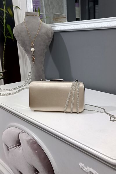 LA CALZATURE Skin Satin Three Row Stone Βραδινό Φόρεμα Box Μοντέλο Γυναικεία Τσάντα