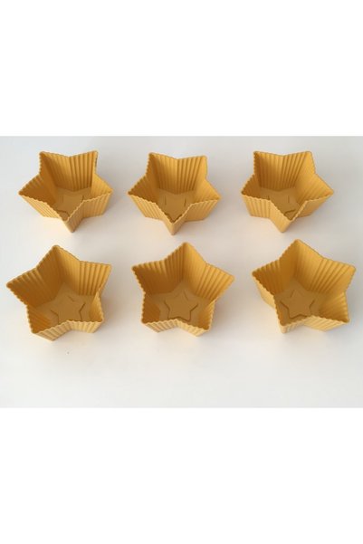 PİNK ROSE Bybirgül Yellow 12 Piece Silicone Mini Star Cake, Muffin Cupcake Mold, Suitable for Airfryer Use