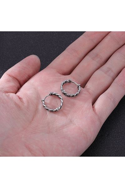northstarshop Knit Design Ring Snap Boutique 316l Steel Men's Earrings