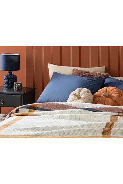 English Home Modern Frame Waffle Framed Single Blanket 150x200 Cm Mustard-terracota