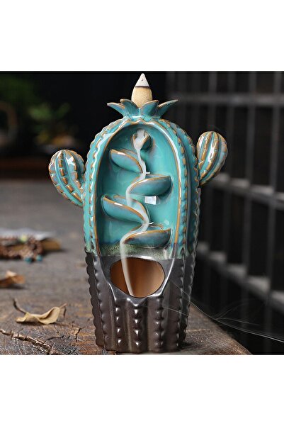 keyfim shop Kaktüs Tasarımlı Geri Akışlı Tütsülük 18cm + 3 Adet Tütsü