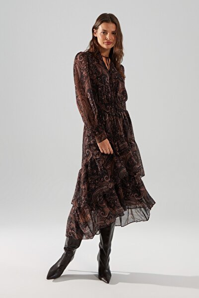 Trendyol Collection Πολύχρωμο Halter Neck Chiffon Flight Flight Υφαντό Χειμερινό Φόρεμα TWOAW21EL1448